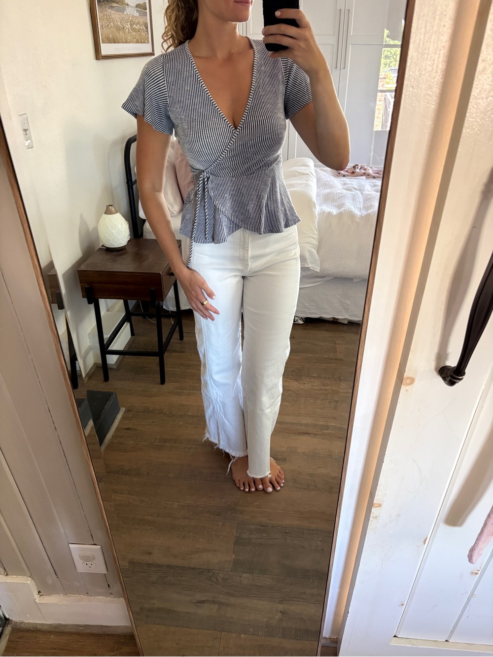 Blue and White Striped Blouse